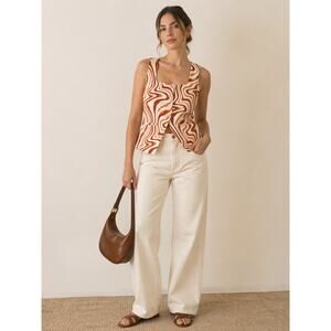 Mango Abstract Swirl Tank Top Womens M Orange Cream Y2K Retro